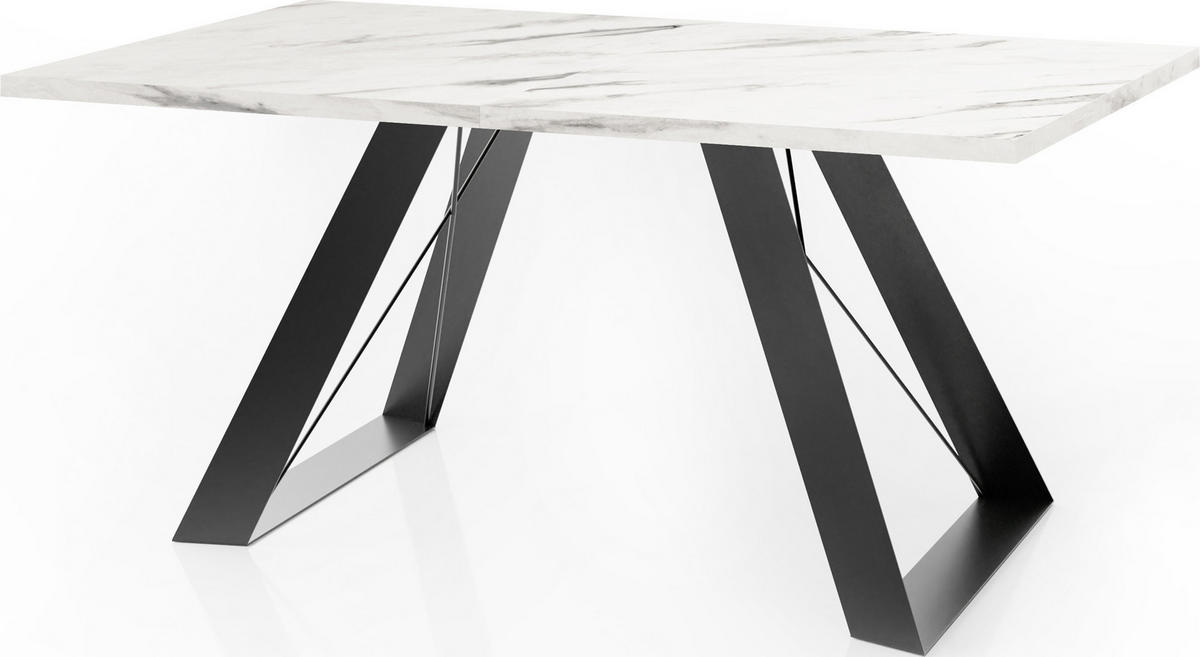 ESSTISCH Colter rechteckig ausziehbar, Marmor Weiß 160-260/90/76 cm - Ecru/Schwarz, Holzwerkstoff/Metall (160/90/76cm) - WFL GROUP
