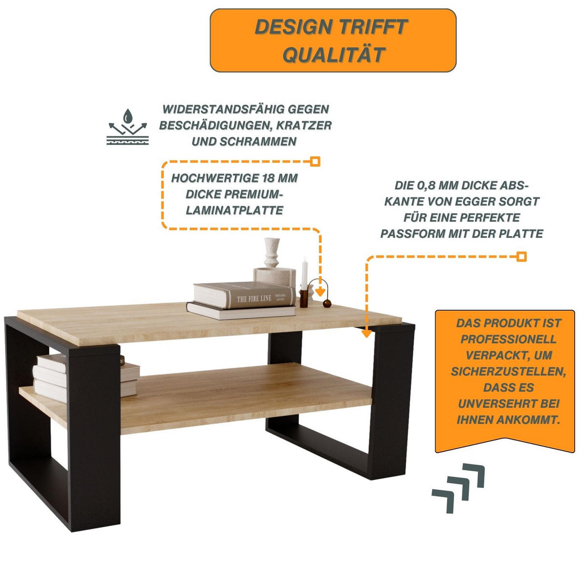 COUCHTISCH Kaja96 96/42/53,8 - Schwarz/Sonoma Eiche, Holzwerkstoff (54/96/42cm) - RAUMHIRSCH FURNITURE