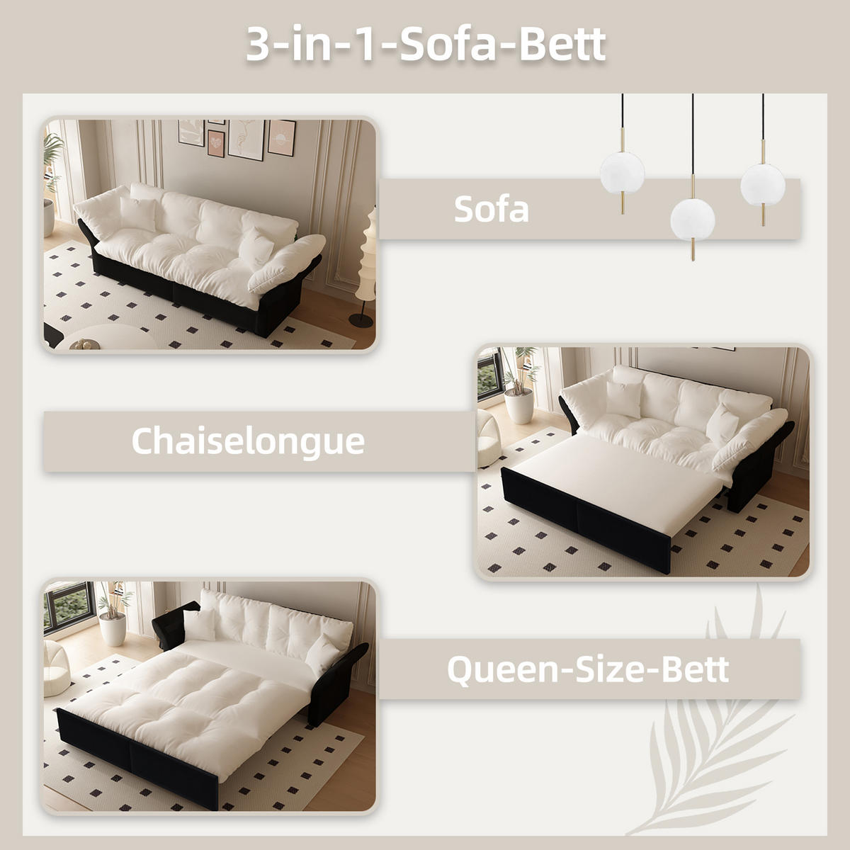 SCHLAFSOFA 190/85/91 cm Beige Samt mit Tufting und 2 weichen Kissen - Beige, Textil (190/91/85cm) - Oxeza