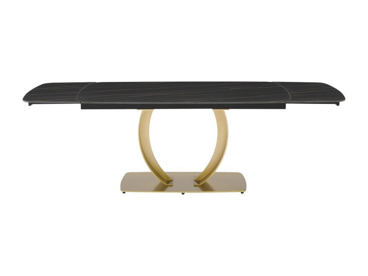 ESSTISCH ausziehbar - 6 bis 10 Personen - Keramik & goldfarbenes Metall - Marmor-Optik Schwarz - OLIFIA - Schwarz, Keramik (240/90/76cm) - Vente-Unique