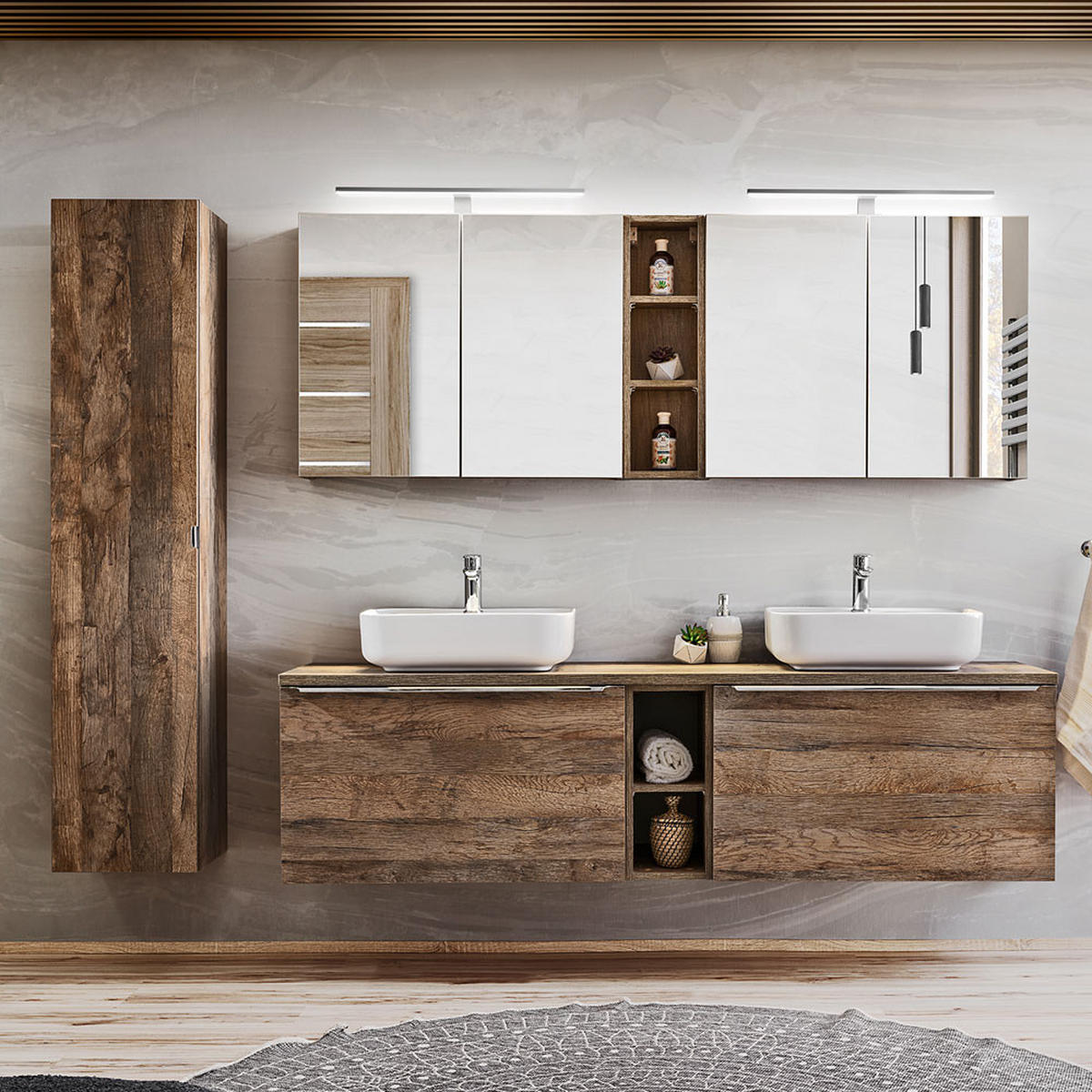 BADMÖBEL-SET 6-TLG. Puebla-56 - Braun, Holzwerkstoff (140/63/46cm) - Lomado