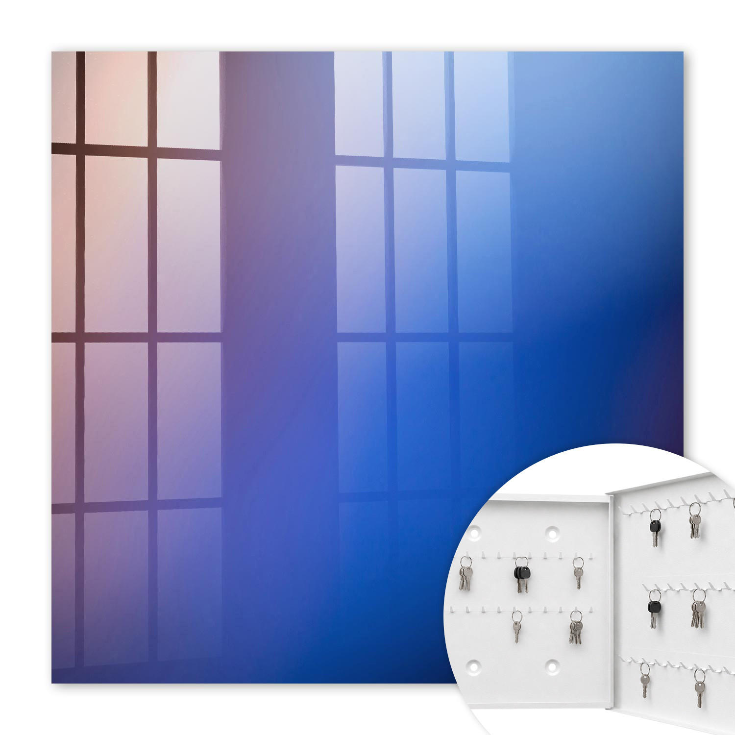 SCHLÜSSELBOX Weiß 30x30 cm – Türöffnung nach rechts - Farbenfrohe Abstraktion - Blau, Metall (30/30/5cm) - TULUP