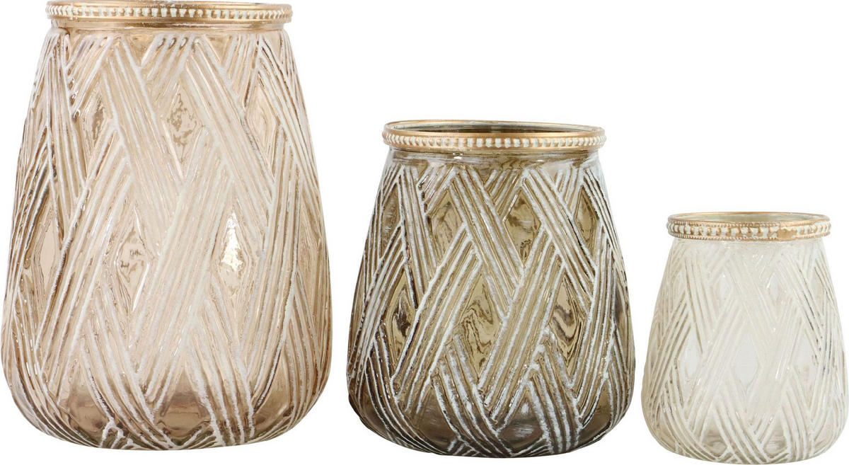 WINDLICHTET/VASEN Fès natur 3-tlg. - Naturfarben, Glas (20cm) - FURNARO