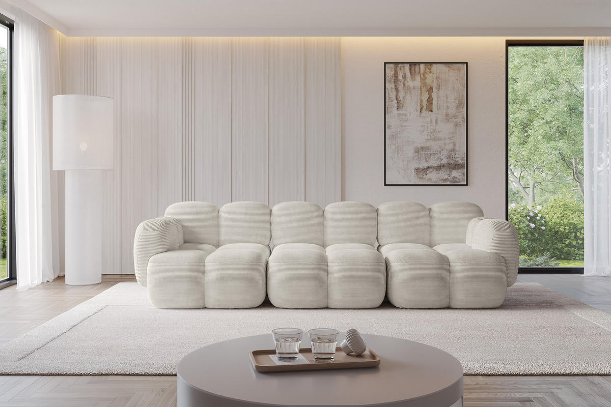 3-SITZER modulares Sofa Miko-S2 300x118x75 cm Creme Cord - Schwarz/Mokka, Holzwerkstoff/Kunststoff (300/75/118cm) - ALTDECOR