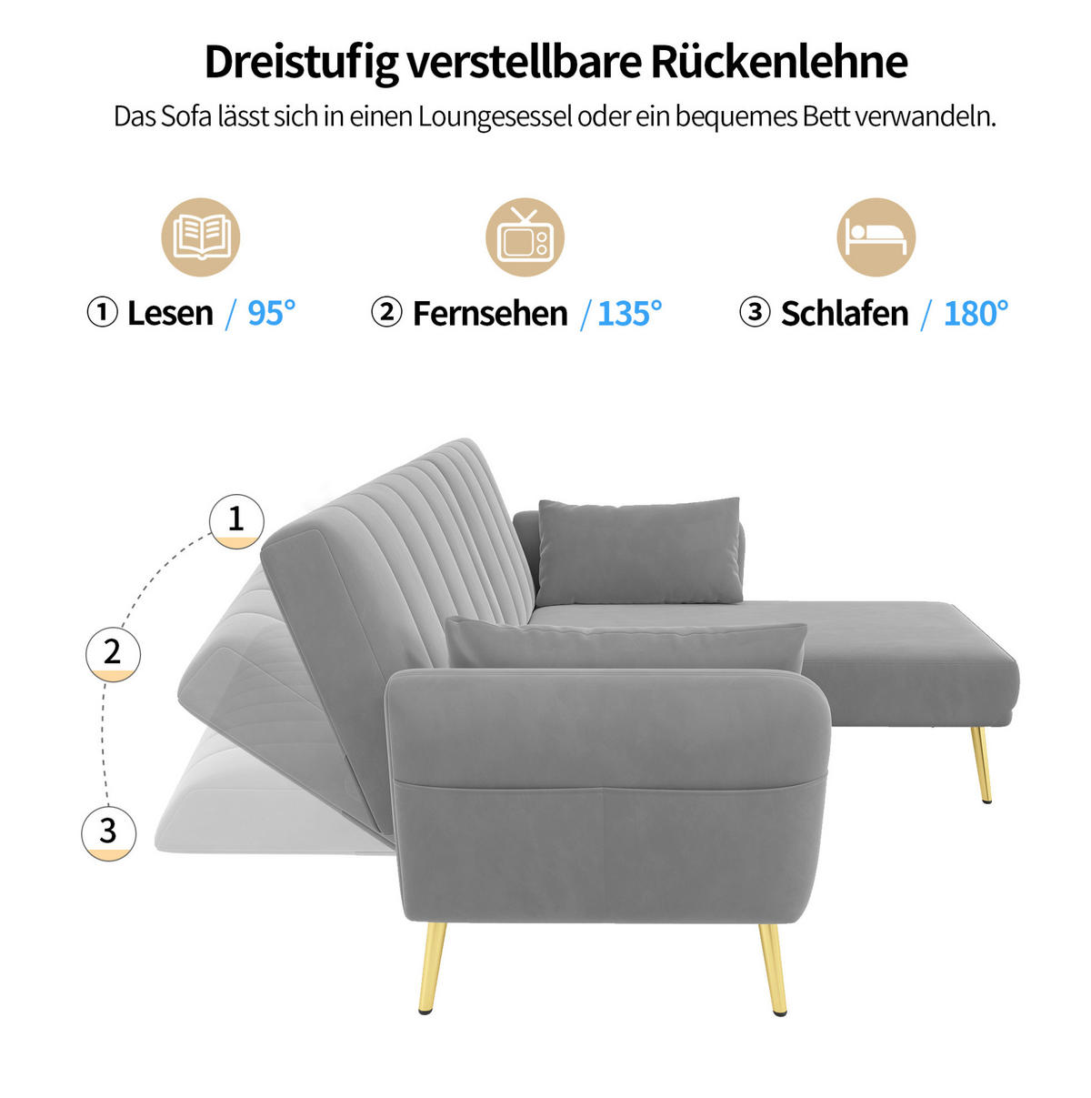 ECKSOFA, Samt mit Schlaffunktion & verstellbarer Rückenlehne, 191,5/130,5/80 cm, Grau - Grau, Textil (130.5/191.5cm) - Redom