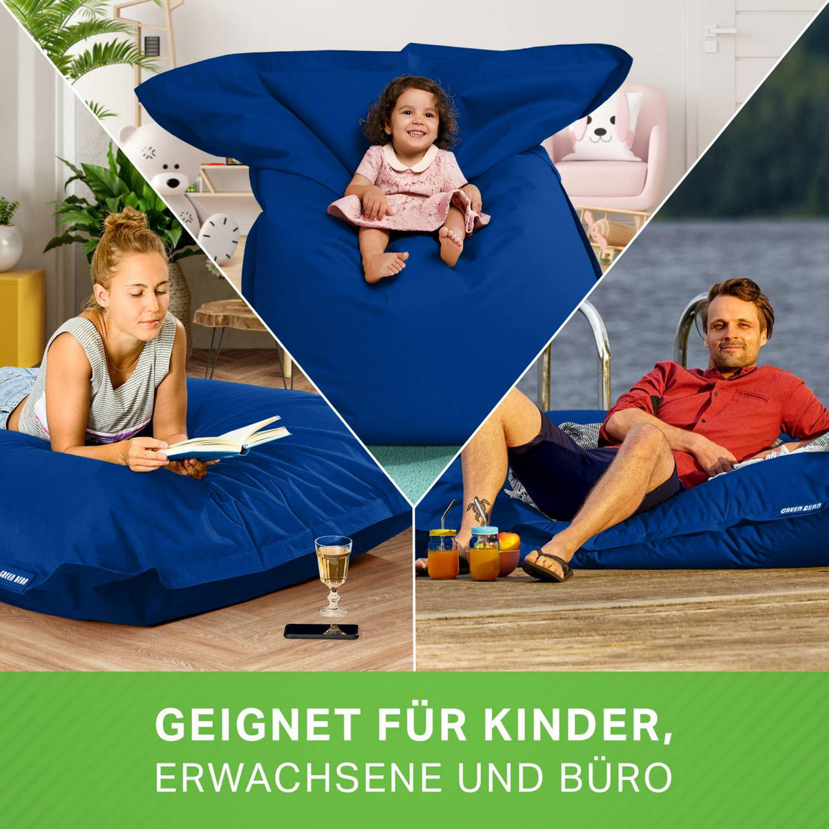 SITZSACK XL "Square" 120x160cm - 270 L - Blau, Textil (120/25/160cm) - Green Bean