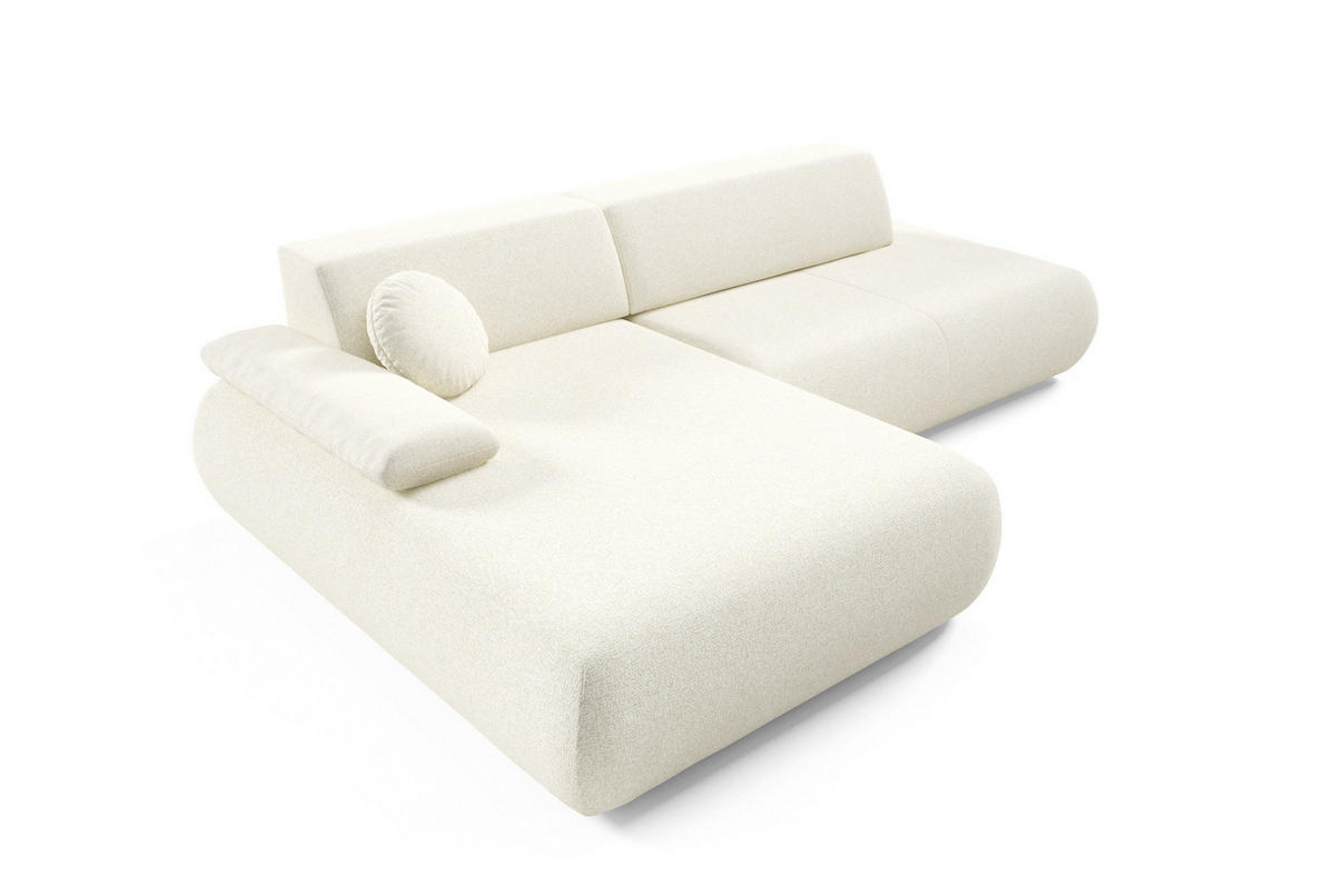 ECKSOFA DELTA L-S Creme Geflochtener Stoff mit Schlaffunktion - Creme, Holz (286/173.5cm) - MASSENO