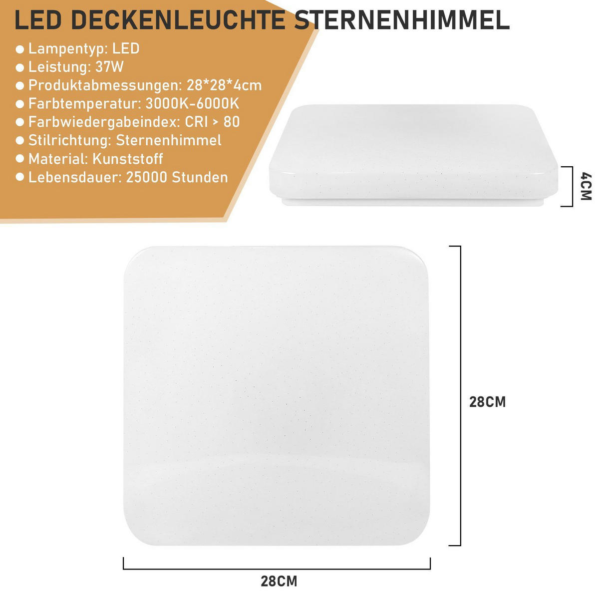 LED-DECKENLEUCHTE Artur 28/28/4 cm - Weiß, Kunststoff (28/28/4cm) - Nettlife