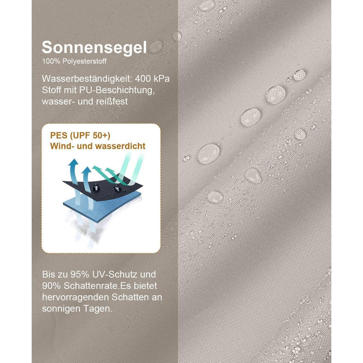 SONNENSEGEL Dreieckig 3 x 3 x 4.25 m Wasserdicht Taupe - Beige, Textil (20/35cm)