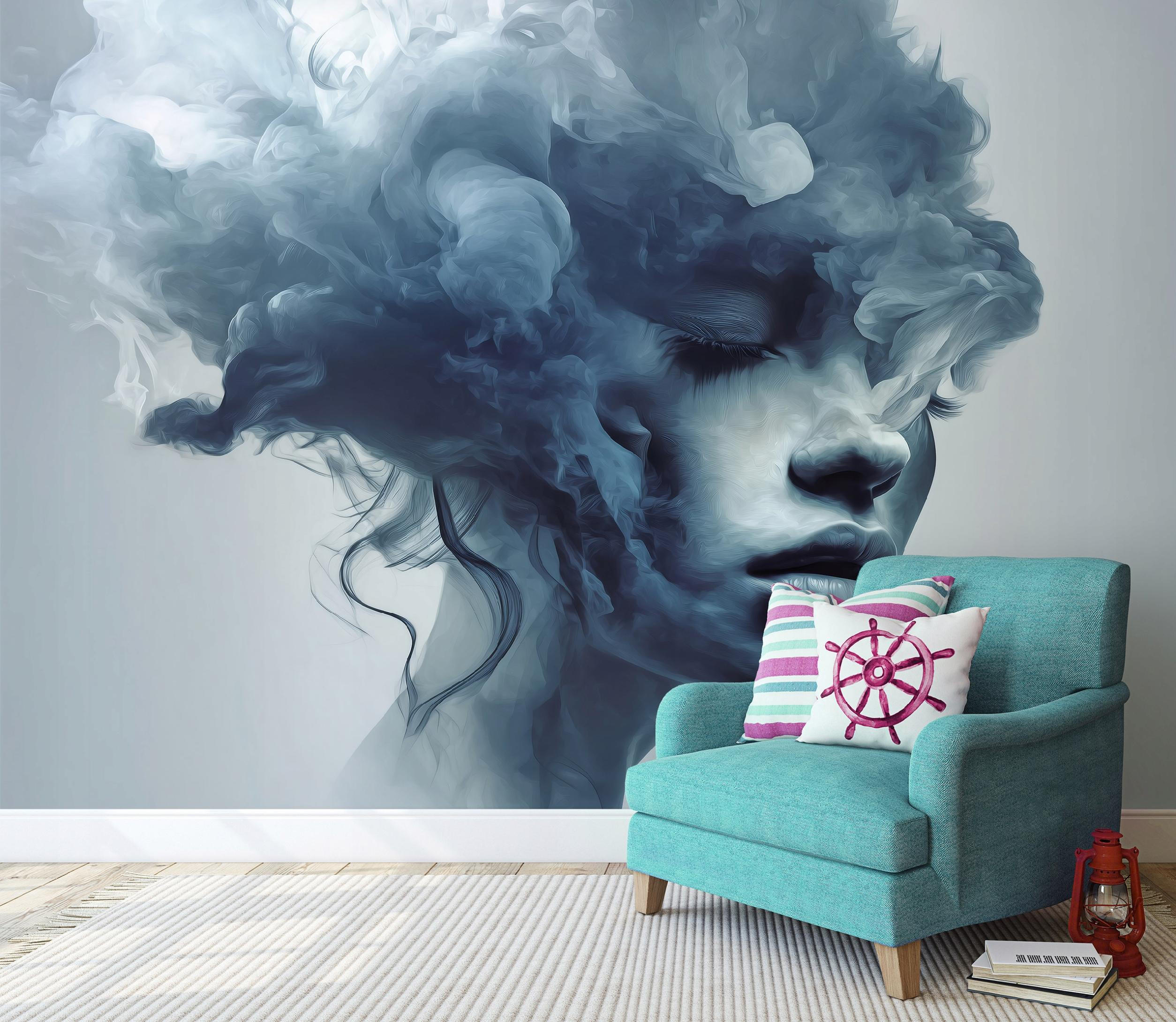 FOTOTAPETE Frau Abstrakt Blau 350x250 cm - Multicolor, Papier (350/250cm) - Wallarena