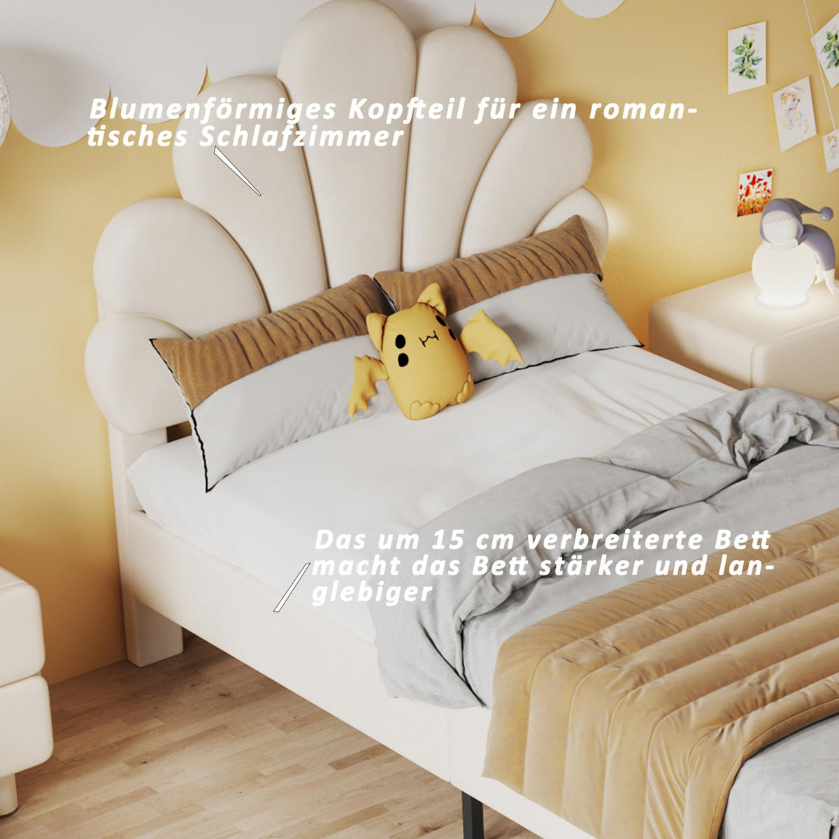 KINDERBETT 90/200 Beige Polsterbett Muschelform mit Lattenrost - Beige, Metall (90/200cm) - Joyfair
