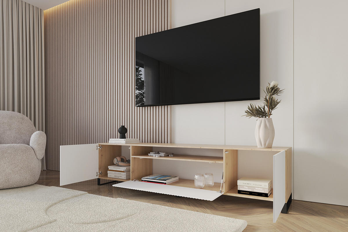 LOWBOARD NOA-2-S 200x53x41 cm - Artisan / Weiß - Schwarz/Weiß, Holzwerkstoff (200/53/41cm) - ALTDECOR