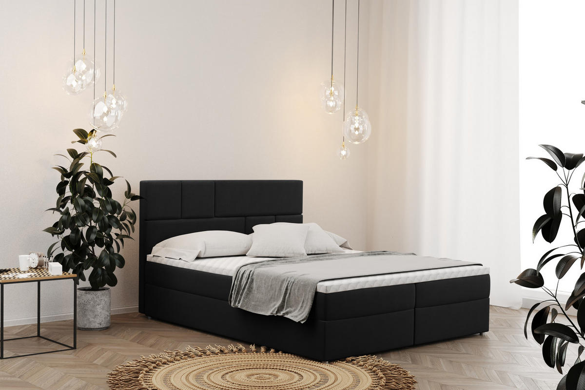 BOXBETT Mit Bettkasten BALI Stoff Mat Velvet Schwarz 200x200 cm H3-Bonell - Schwarz, Holz/Holzwerkstoff (200/200cm) - Kaiser Möbel
