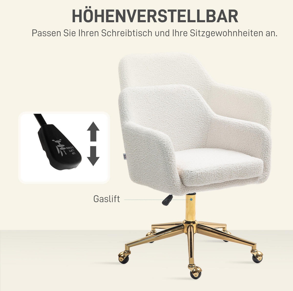 DREHSTUHL 60/61/79-88 cm cremeweiß aus Polyester höhenverstellbar - Creme, Kunststoff (61/88/60cm) - OKWISH
