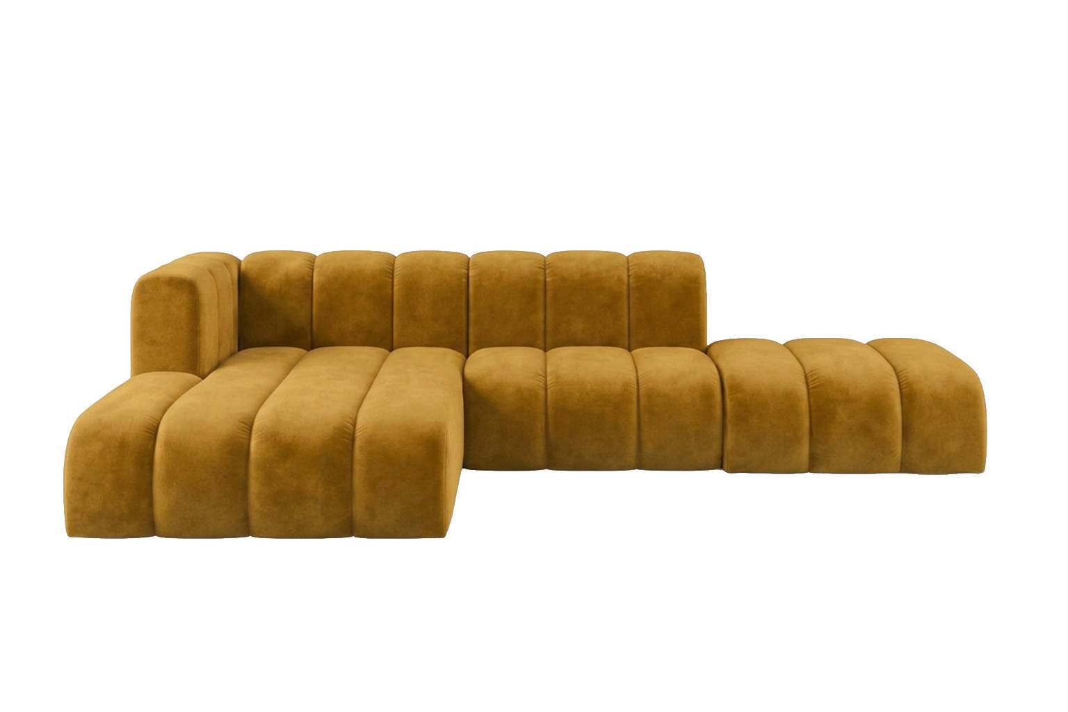ECKSOFA Modulares In L-Form Mit Hocker, Velvet-Stoff Riviera, Senffarbe, Links, GRAND Mini - Gelb, Holz (295/179cm) - Kaiser Möbel