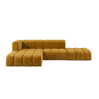 ECKSOFA Modulares In L-Form Mit Hocker, Velvet-Stoff Riviera, Senffarbe, Links, GRAND Mini - Gelb, Holz (295/179cm) - Kaiser Möbel