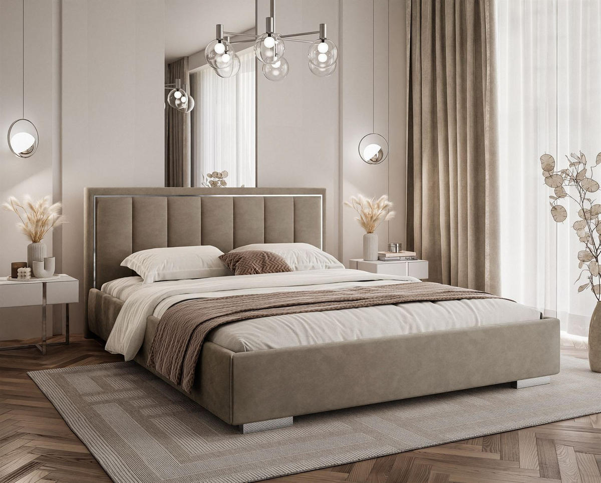 POLSTERBETT AURELIA SILVER mit Stauraum und Metallrahmen 160x200 French Velvet 656 - Beige, Textil (160/200cm) - Lookway