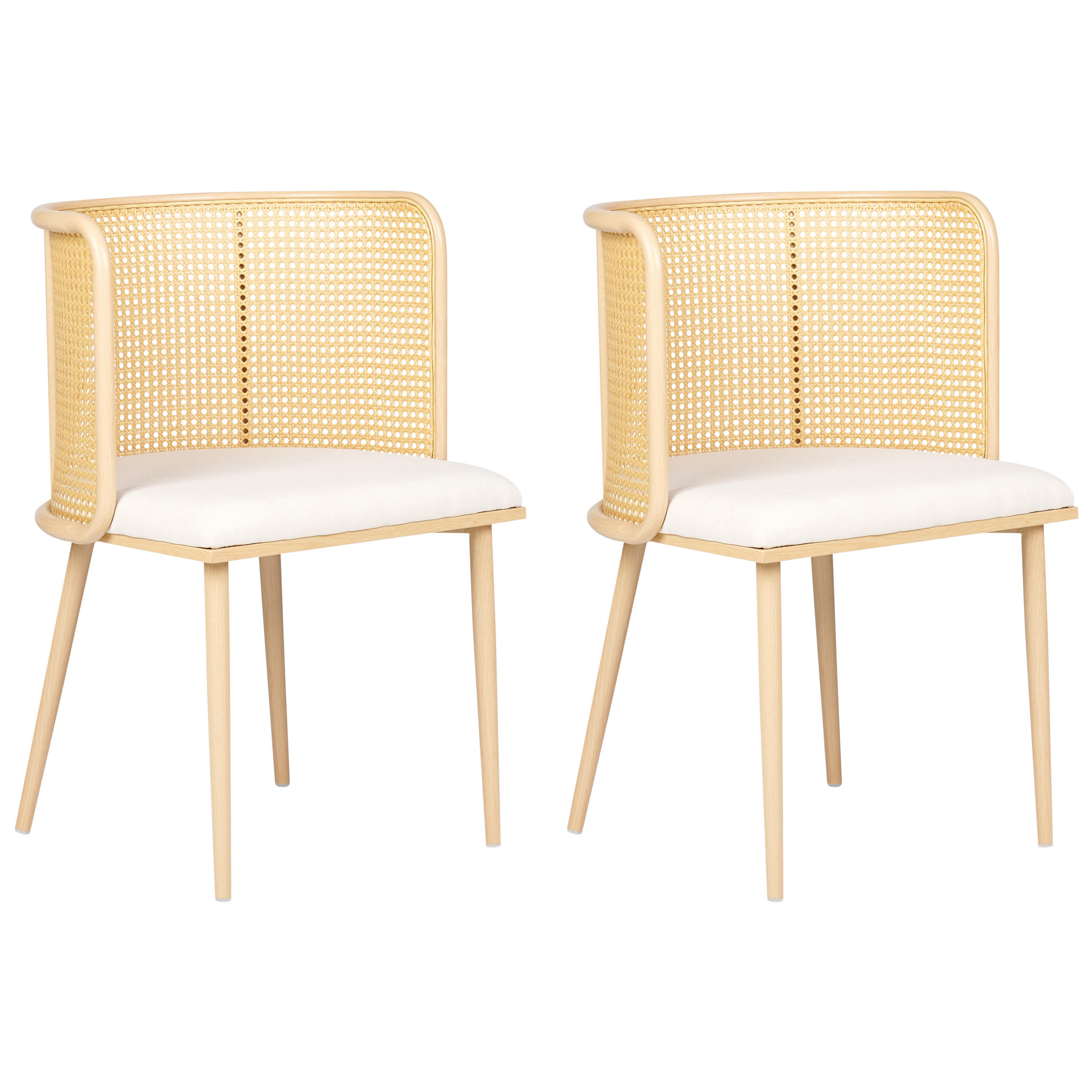 STUHL 2er-Set Metall heller Holzfarbton/beige Kobuk - Hellbraun/Beige, Metall (52/75/46cm) - Beliani