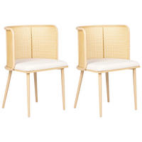 ESSZIMMERSTUHL 2er-Set Metall heller Holzfarbton/beige Kobuk - Hellbraun/Beige, Metall (52/75/46cm) - Beliani