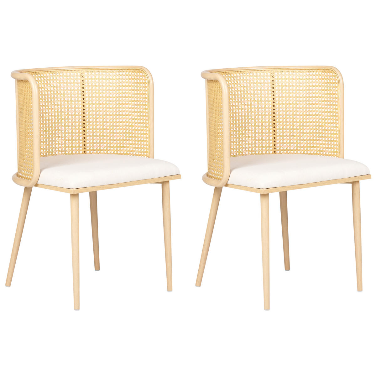 ESSZIMMERSTUHL 2er-Set Metall heller Holzfarbton/beige Kobuk - Hellbraun/Beige, Metall (52/75/46cm) - Beliani