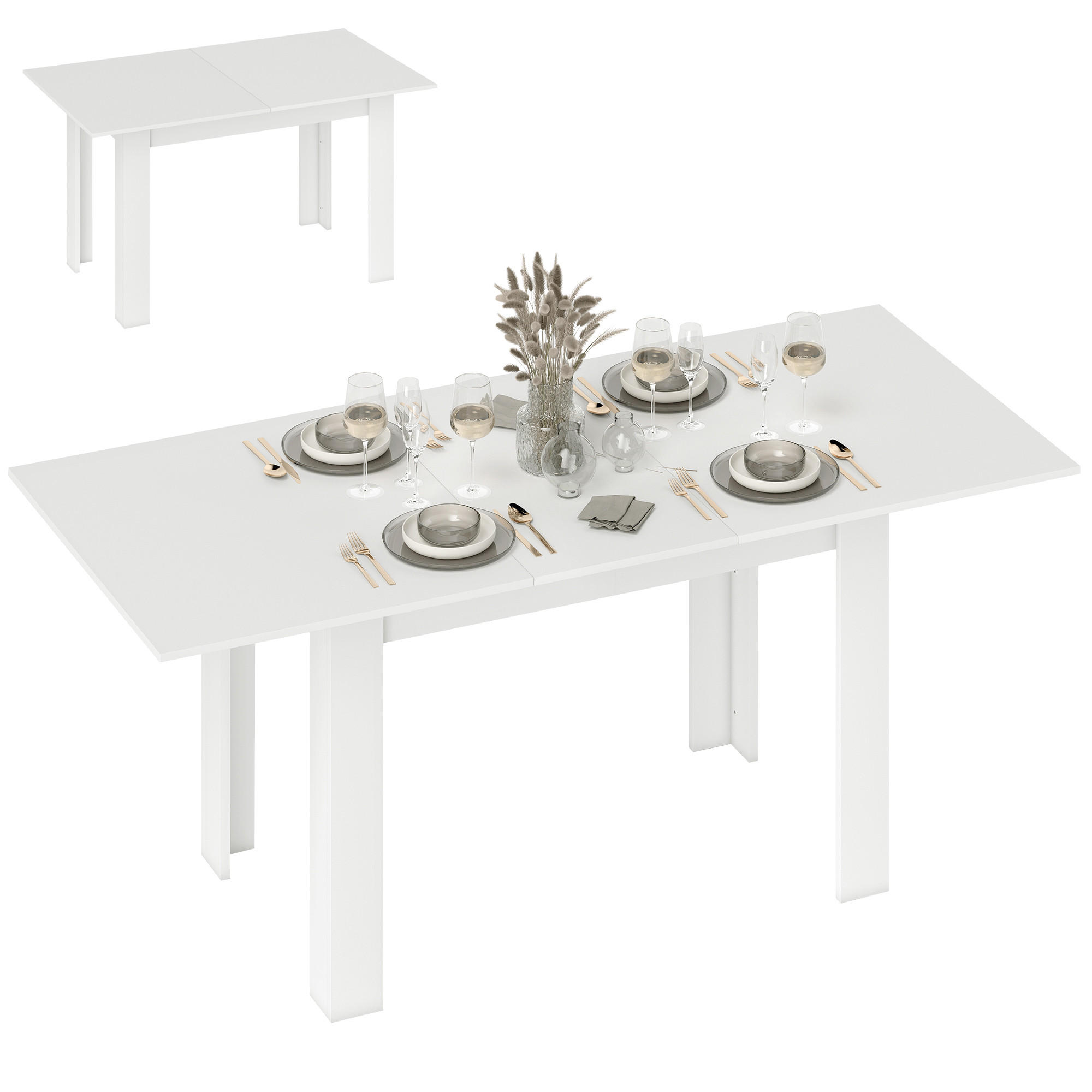AUSZIEHTISCH Weiß ausziehbar 140-180/80/75 cm - Weiß, Holz (80/180/75cm) - PANGIVO