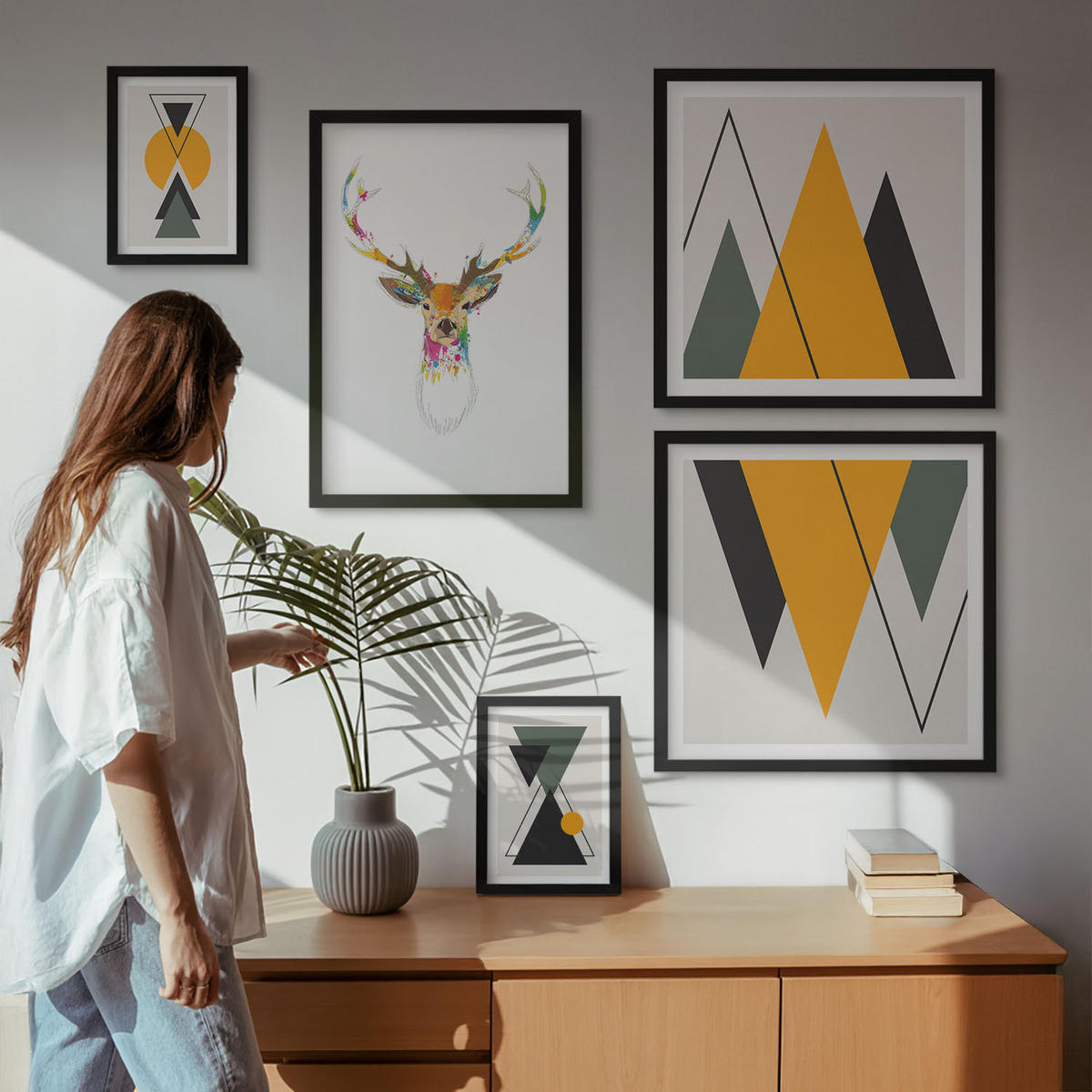 WANDBILDER 5er-Set - 50x50 cm & 20x30 cm & 40x60 cm Schwarzer Rahmen - Italienische Städte (Aquarell) - Schwarz, Kunststoff (40/60cm) - ArtPrintCave