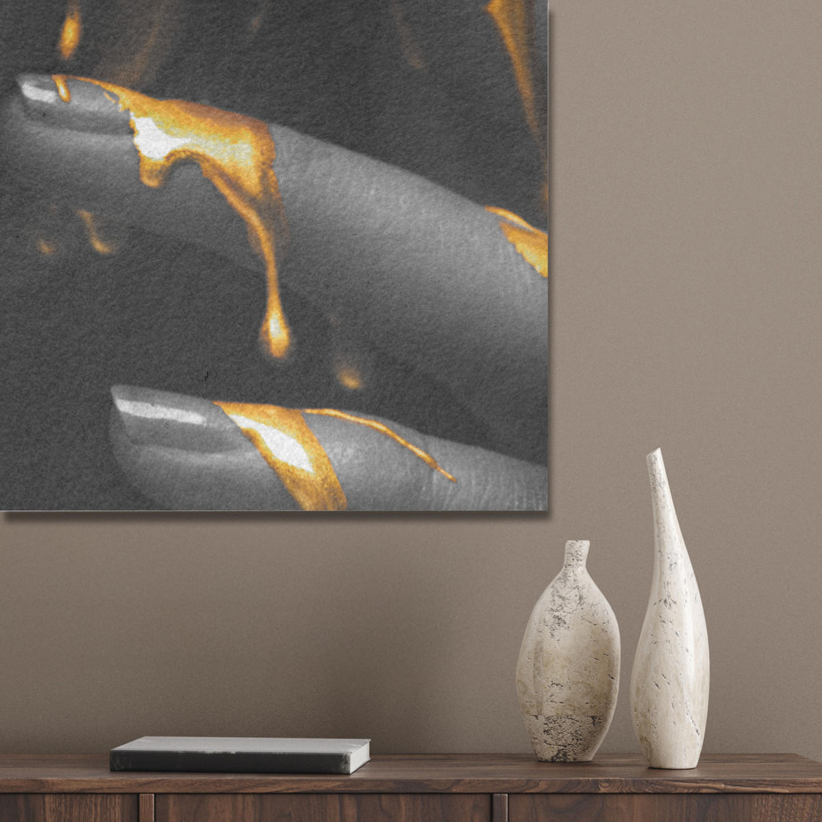 AKUSTIKPANEEL Frau - Schwarz - Gold - Gesicht - Lippen 90x90 cm - Goldfarben, Textil (90/0.9/90cm) - MuchoWow