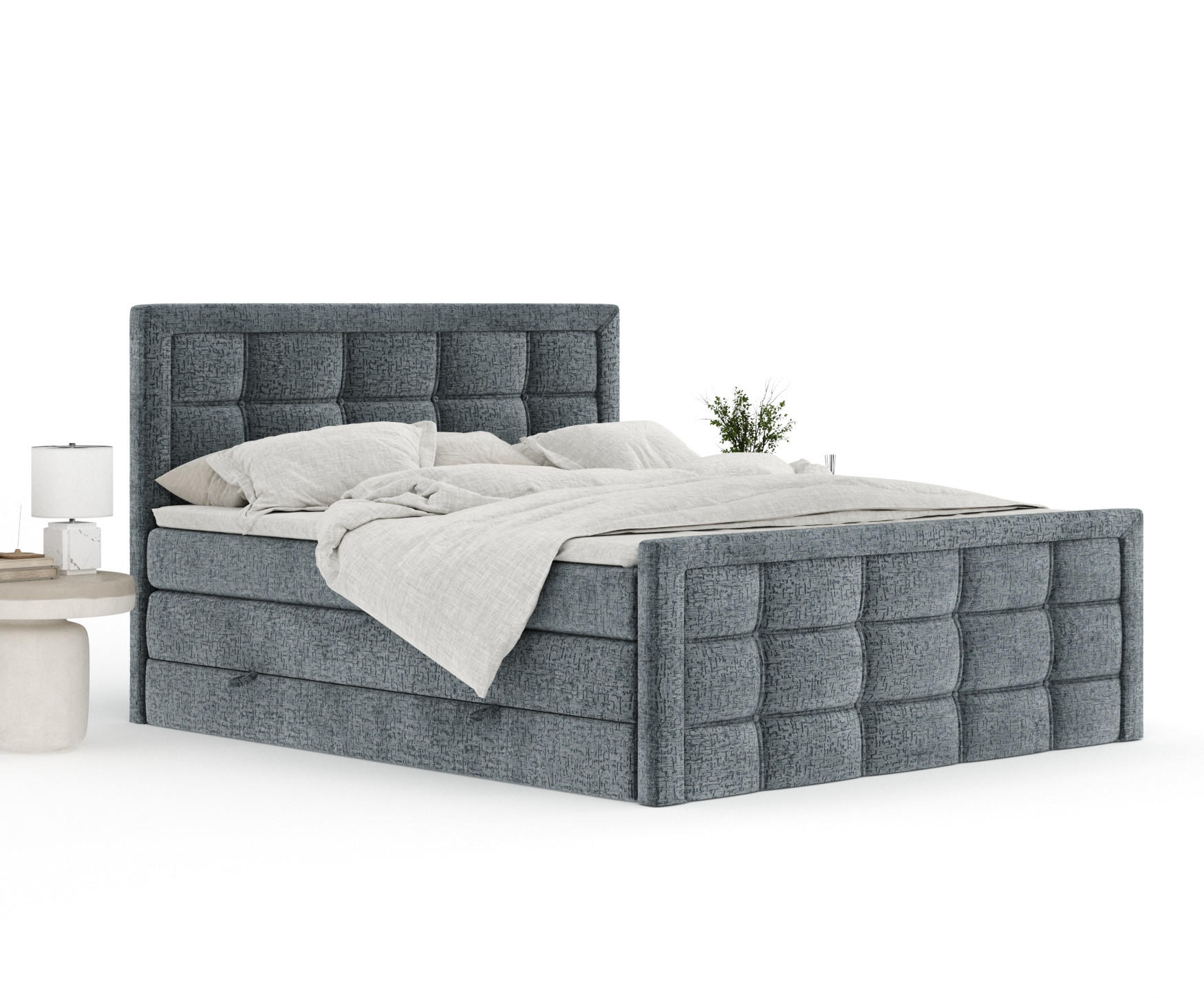 Thumbnail - Maison de Reve Boxspringbett, Blaugrau, Textil, Buche, Kiefer, H3 + H4, 7-Zonen, Höhe ca. 40 cm, 160x200 cm, Handmade in...