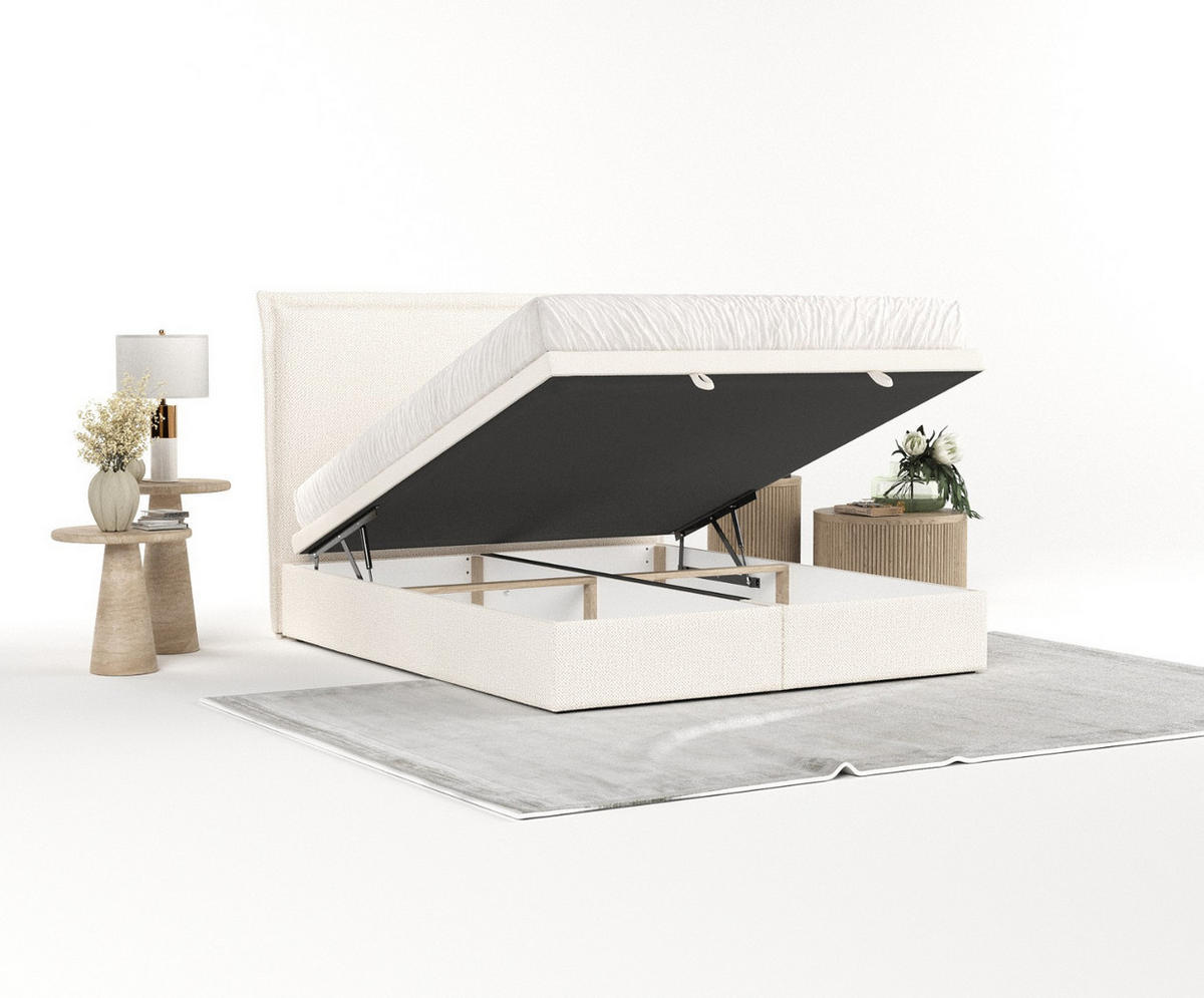 POLSTERBETT Eliot mit Stauraum 120/200 cm Creme im Alta Stoff - Creme/Schwarz, Holz/Holzwerkstoff (120/200cm) - AltaBeds