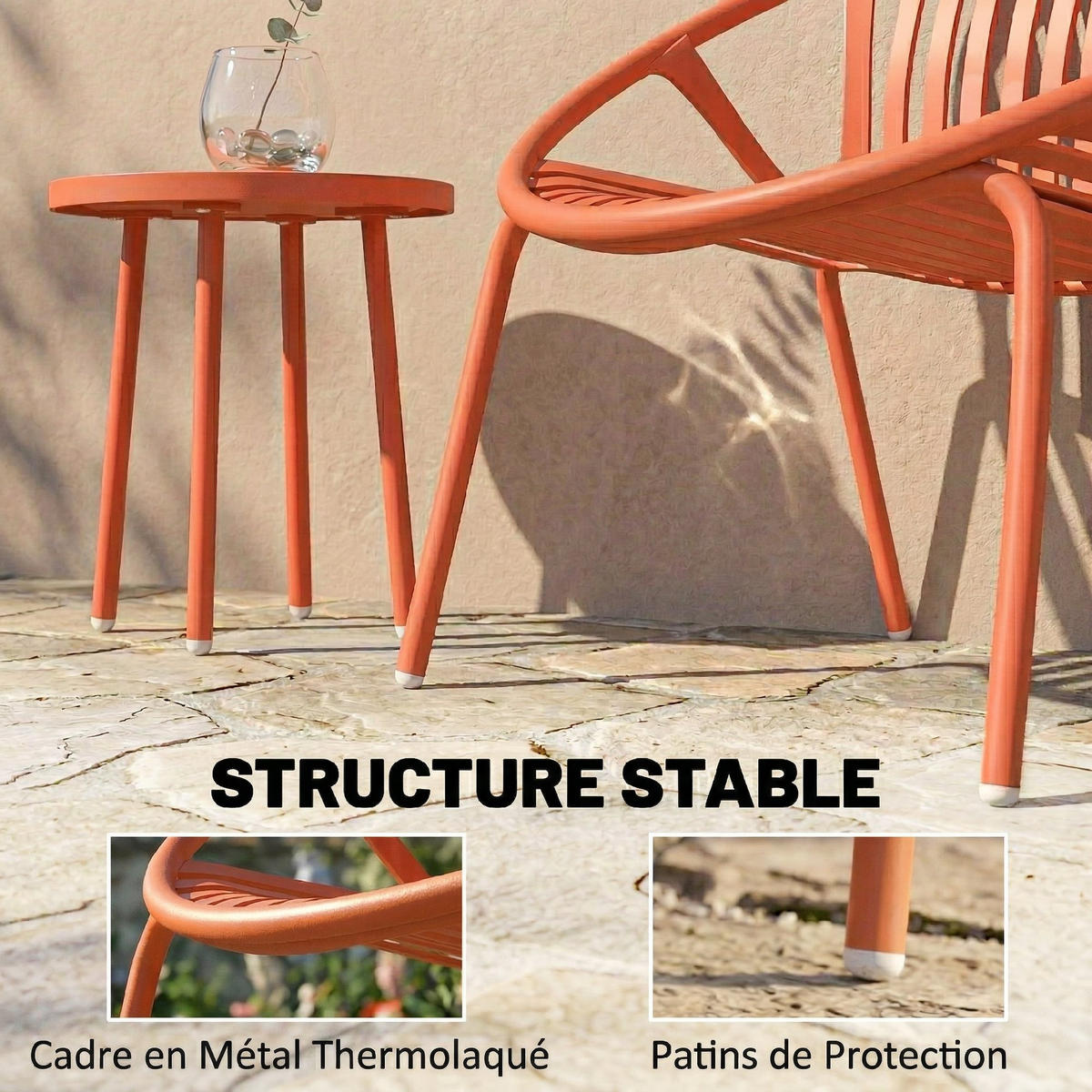 BALKONSET DE-14177 2 Sessel & Tisch, PP-Schalen Ziegelrot - Orange, Metall - ComfortXL