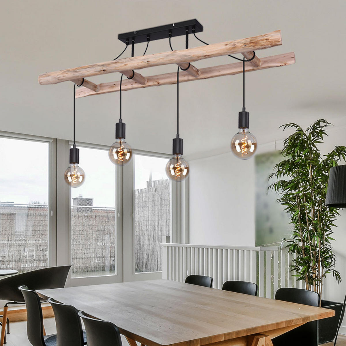 HÄNGELEUCHTE IRMGARD natur Schwarz - Schwarz, Holz (115/30/80cm) - Globo Lighting