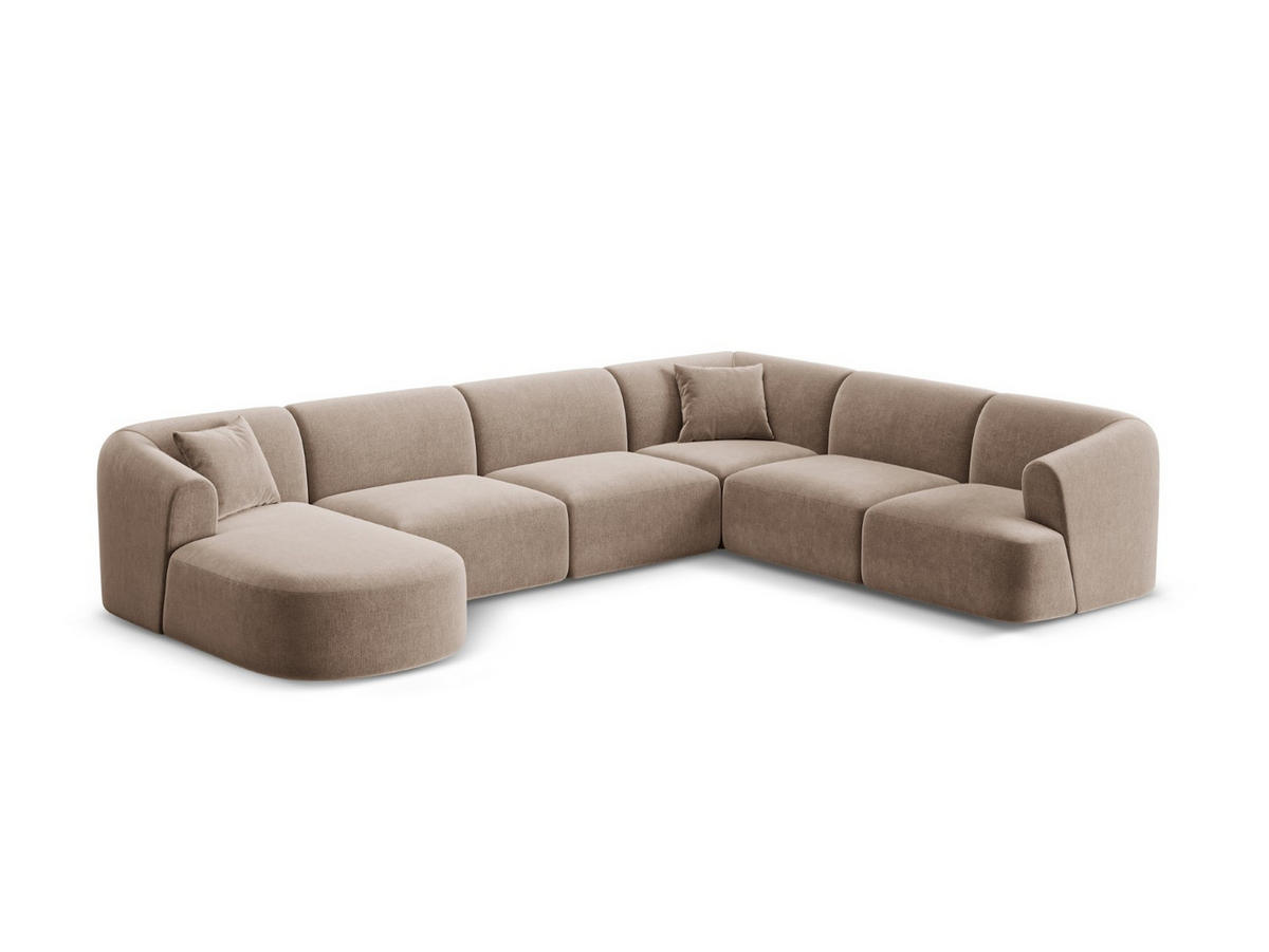 MODULARES-PANORAMASOFA rechts Campi aus Samt dunkelbeige 7 Sitzplätze - Mokka, Textil (255/70/330cm) - Cosmopolitan Design