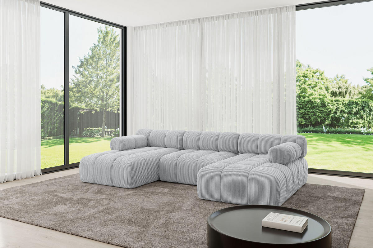 WOHNLANDSCHAFT modulares Sofa Tesso-U1 - 285x160x70 cm Grau Cord - Grau, Holzwerkstoff/Textil (285/70/160cm) - ALTDECOR