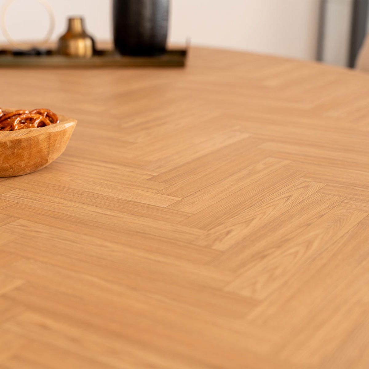 ESSTISCH OVAL AVENTIS - Fishbone Oak, 200 x 120 cm - Braun, Holz (200/120/4cm) - Home Deluxe