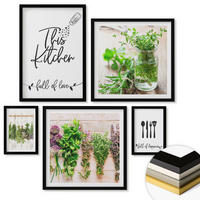 WANDBILDER 5er-Set - 50x50 cm & 20x30 cm & 40x60 cm Schwarzer Rahmen - Kräuterpflanzen zum Trocknen in der Küche - Schwarz, Kunststoff (40/60cm) - ArtPrintCave