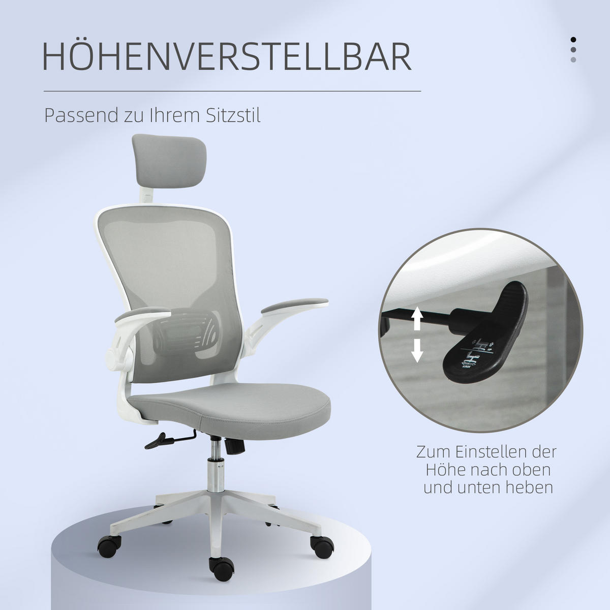 BÜROSTUHL ergonomischer Shreibtischstuhl mit Wippfunktion Kopfstütze Grau - Grau, Textil (64/122/65cm) - Vinsetto