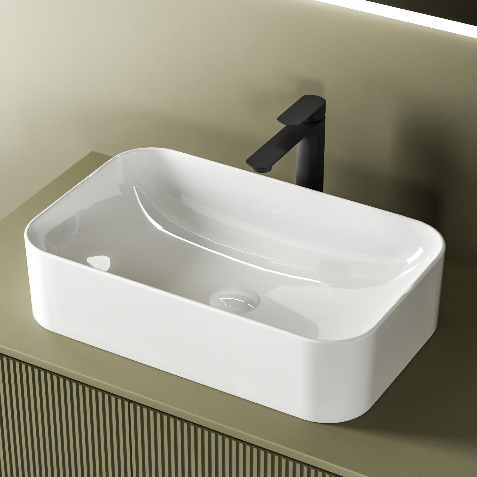 WASCHBECKEN mit pflegeleichter Oberfläche Weiß 61 / 38 / 15 cm - Weiß Hochglanz, Keramik (38/15/61cm) - EMKE