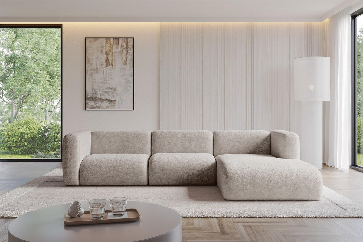 ECKSOFA Ottomane Rechts MIRA-L2 318x179x89 Hellgrau Velours - Hellgrau/Schwarz, Holzwerkstoff/Kunststoff (318/179cm) - ALTDECOR