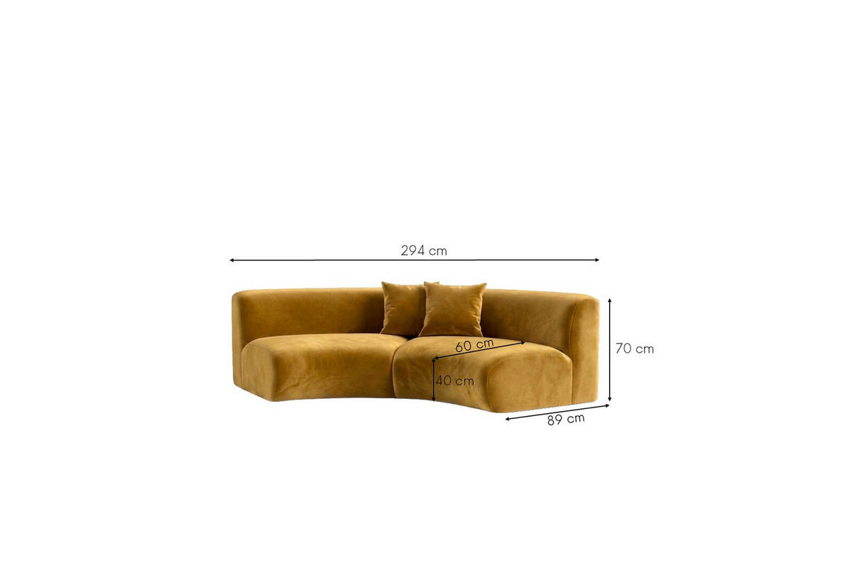 SOFA Round, Velvet-Stoff Bluvel, Golden, GRETA - Goldfarben, Holz (294/70/89cm) - Kaiser Möbel