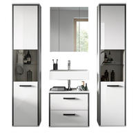 BADMÖBEL-SET 4-teilig Set weiß Hochglanz, grau, Badezimmermöbel mit viel Stauraum - Weiß Hochglanz/Schwarz, Glas/Holzwerkstoff (170/188/37.5cm) - Inn.Furn
