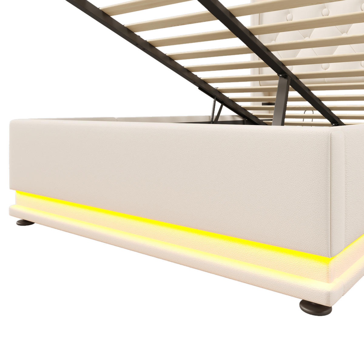 POLSTERBETT aus PU 90x200 cm in Weiß mit LED-Beleuchtung & Matratze - Weiß, Leder (90/200cm) - Modfu