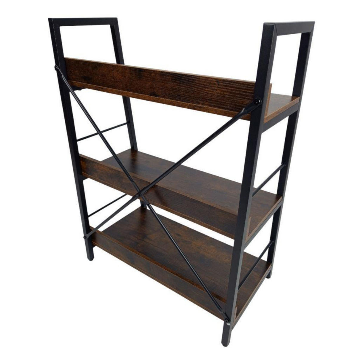 STANDREGAL Holzoptik Metall Dunkelbraun Schwarz 3 Ebenen 61x35x84 cm - Dunkelbraun/Schwarz, Holzwerkstoff/Metall (61/84/35cm) - Begryf