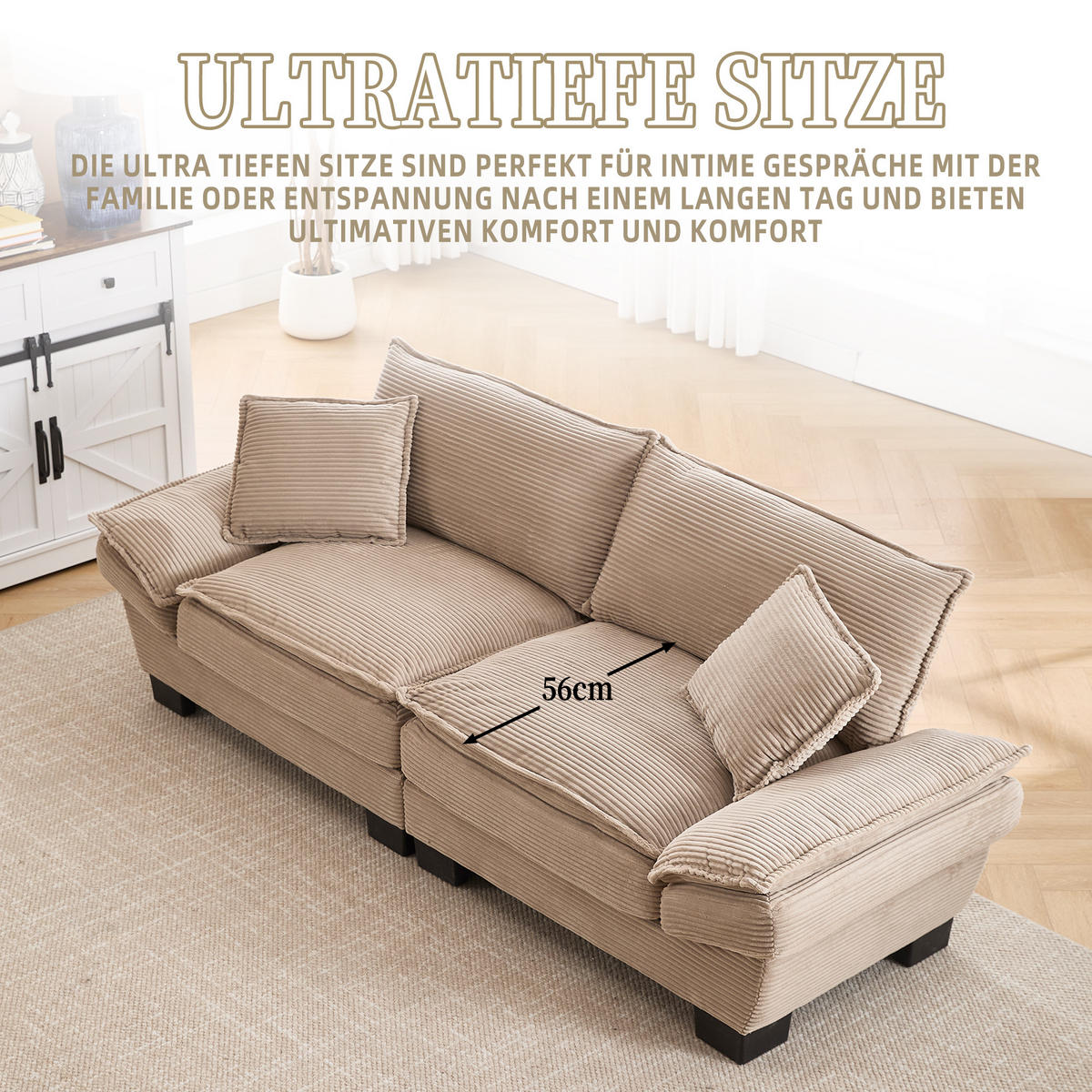 2-SITZER Sofa Samt mit ultratiefem Sitz 224/81/81 cm Sandfarben - Sandfarben, Textil (81/224/81cm) - Redom