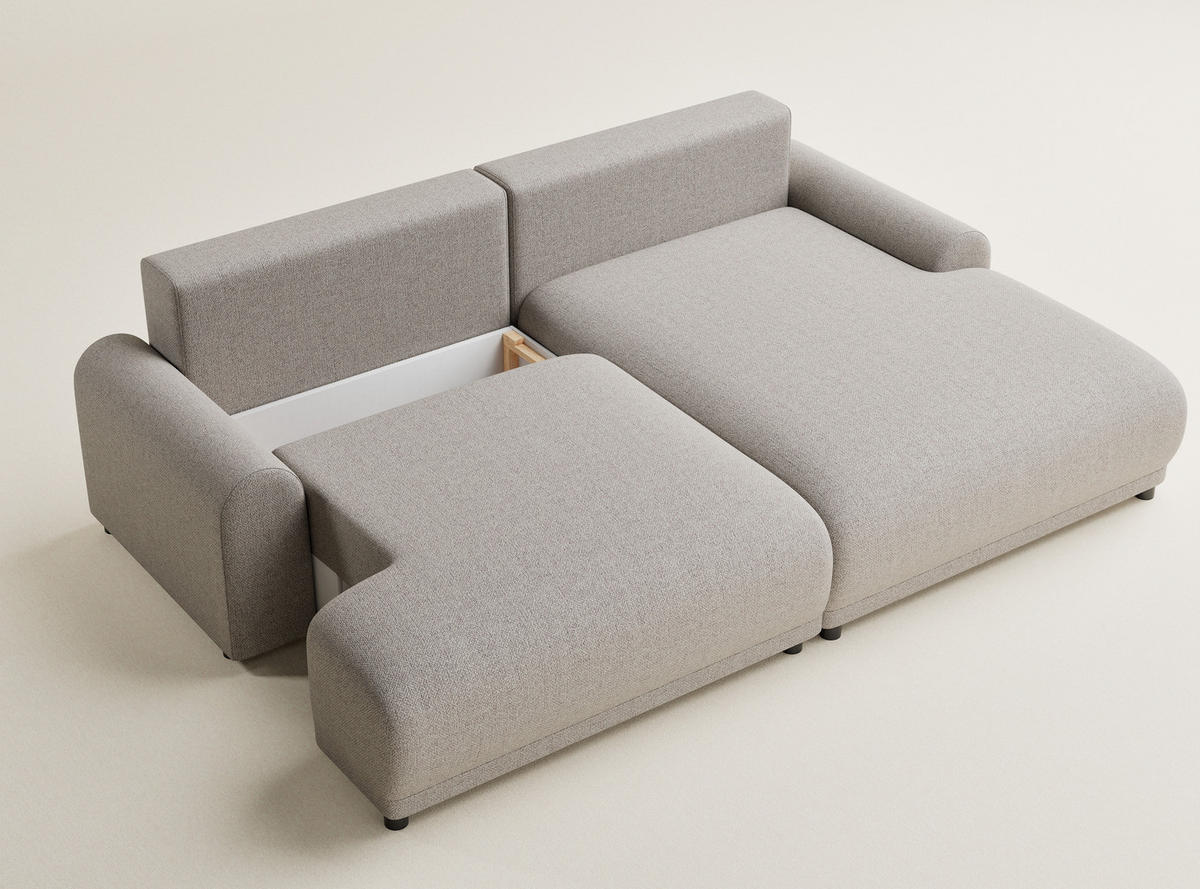 ECKSOFA MIT SCHLAFFUNKTION Tallin Seidengrau Webstoff - Beige/Schwarz, Holz/Holzwerkstoff (240/145cm) - Maison de Reve