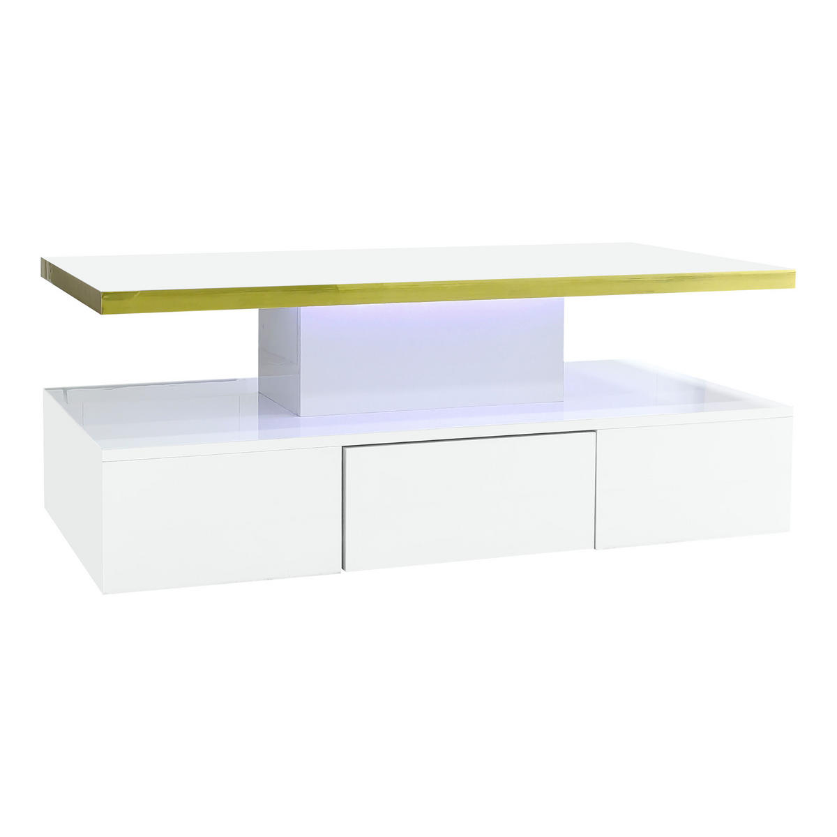 COUCHTISCH 100/50/38,5 cm weiß mit Schublade und LED-Beleuchtung - Weiß, Holzwerkstoff (100/50/38.5cm) - OKWISH