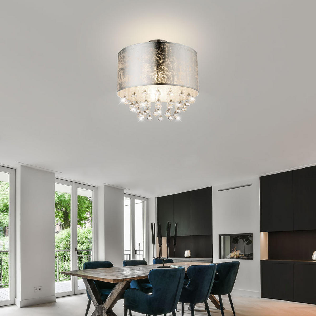 LED DECKENLEUCHTE Kristalle Silber - Silberfarben, Metall (30/30/31cm) - Globo Lighting