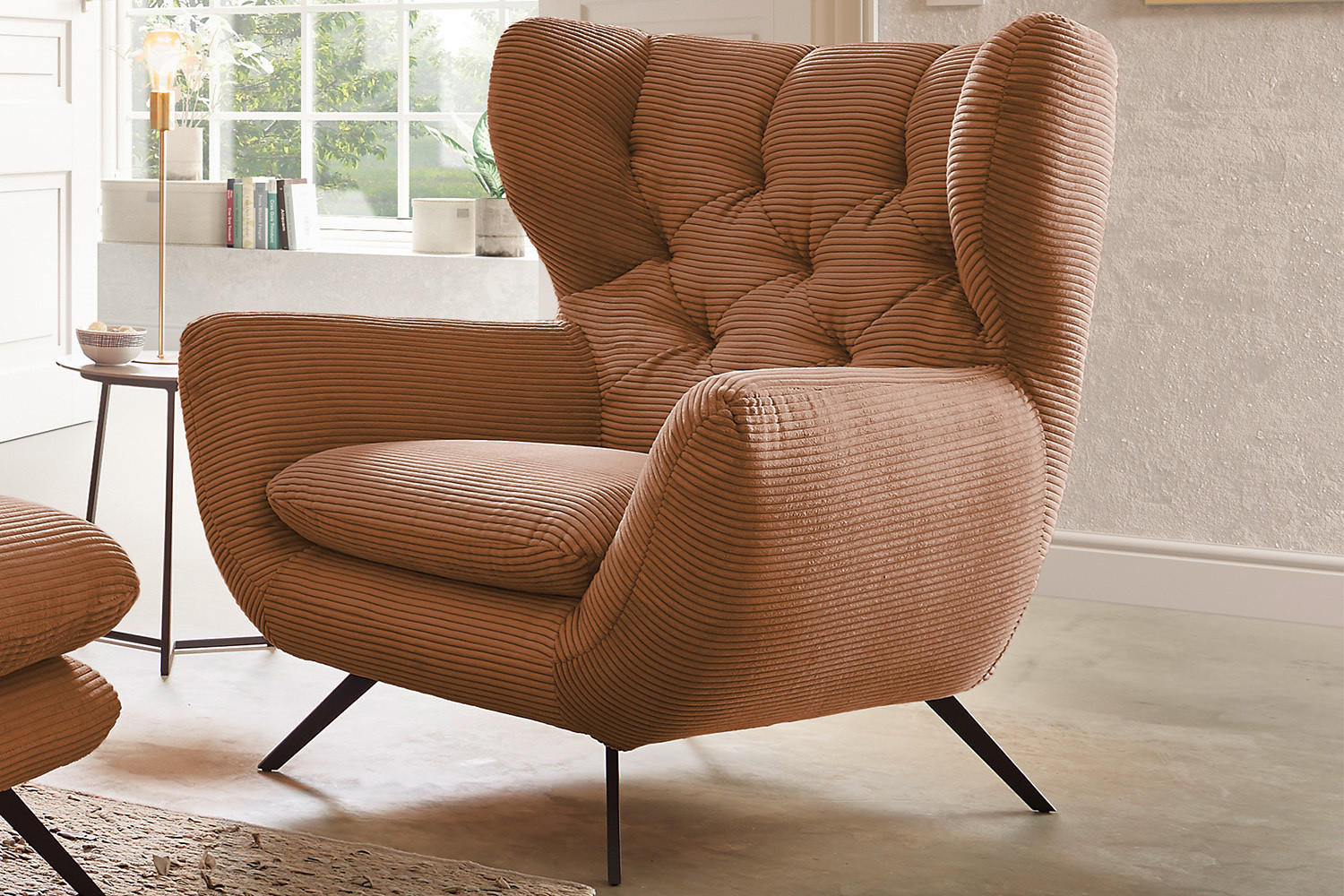 SESSEL CHARME Braun Cord - Schwarz/Braun, Textil/Metall (100/106/95cm) - KAWOLA