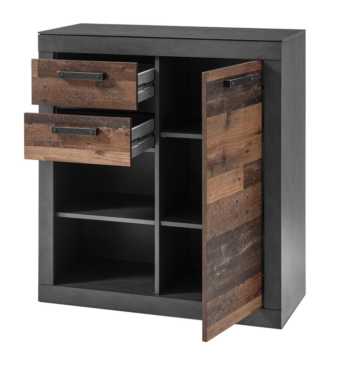 KOMMODE Old Used Wood Shabby Design mit grau, Anrichte, 92 x 104 cm - Braun/Grau, Holzwerkstoff/Kunststoff (92/104/40cm) - Furn.Design