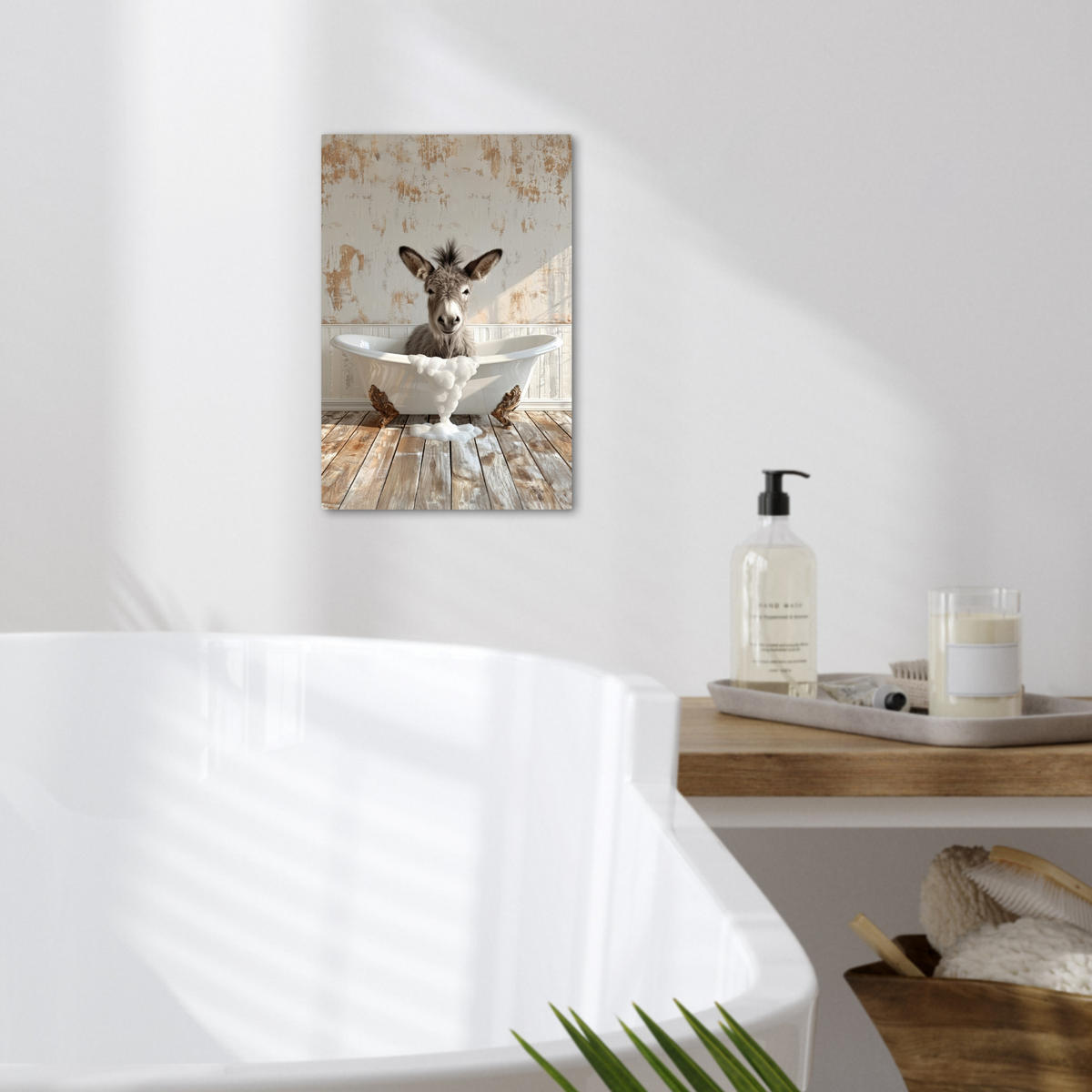 LEINWANDBILD Esel - Tiere - Badewanne - Schaumstoff 20x30 cm - Weiß, Textil (20/30cm) - MuchoWow