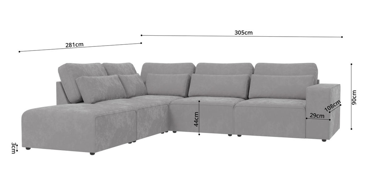 ECKSOFA modularer Leox Hellgrau Samt-Stoff - Hellgrau/Schwarz, Kunststoff/Textil (305/281cm) - S-Style Möbel